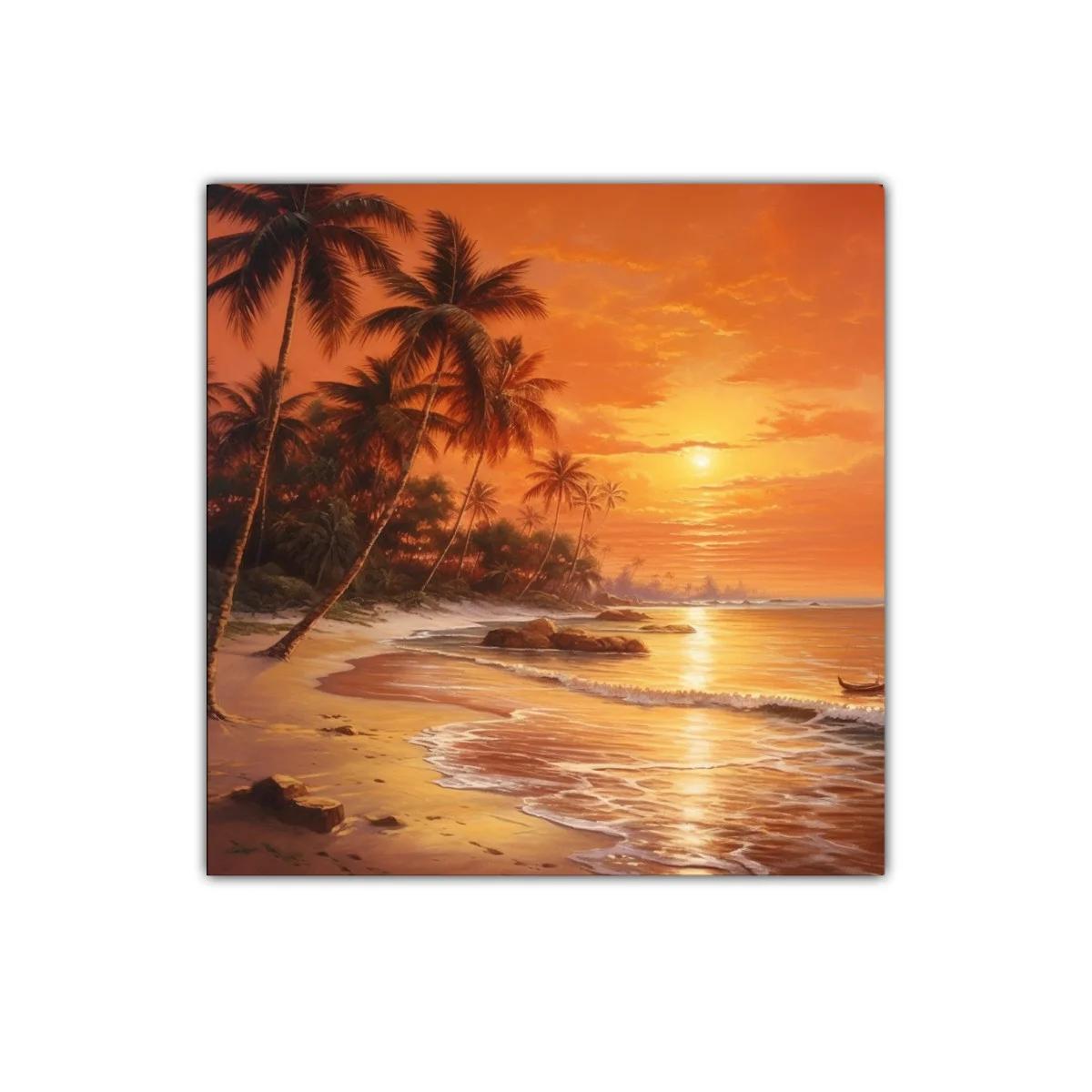 Paisaje tropical con palmeras al atardecer dorado — imagen principal