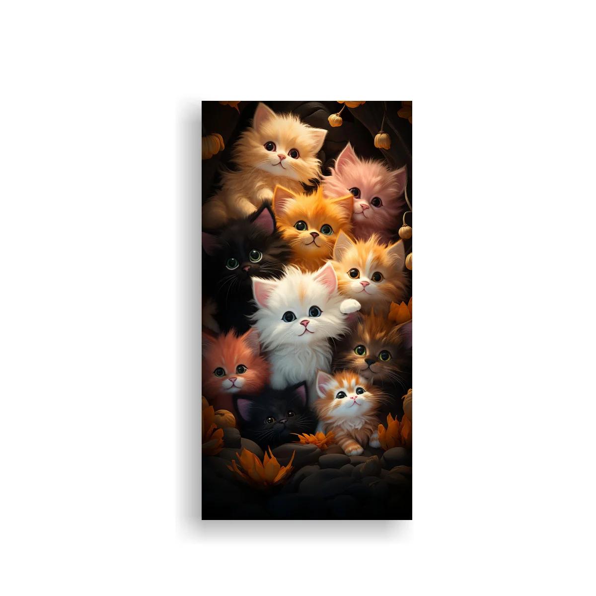 Cuadro gatitos peludos entre flores oscuras
