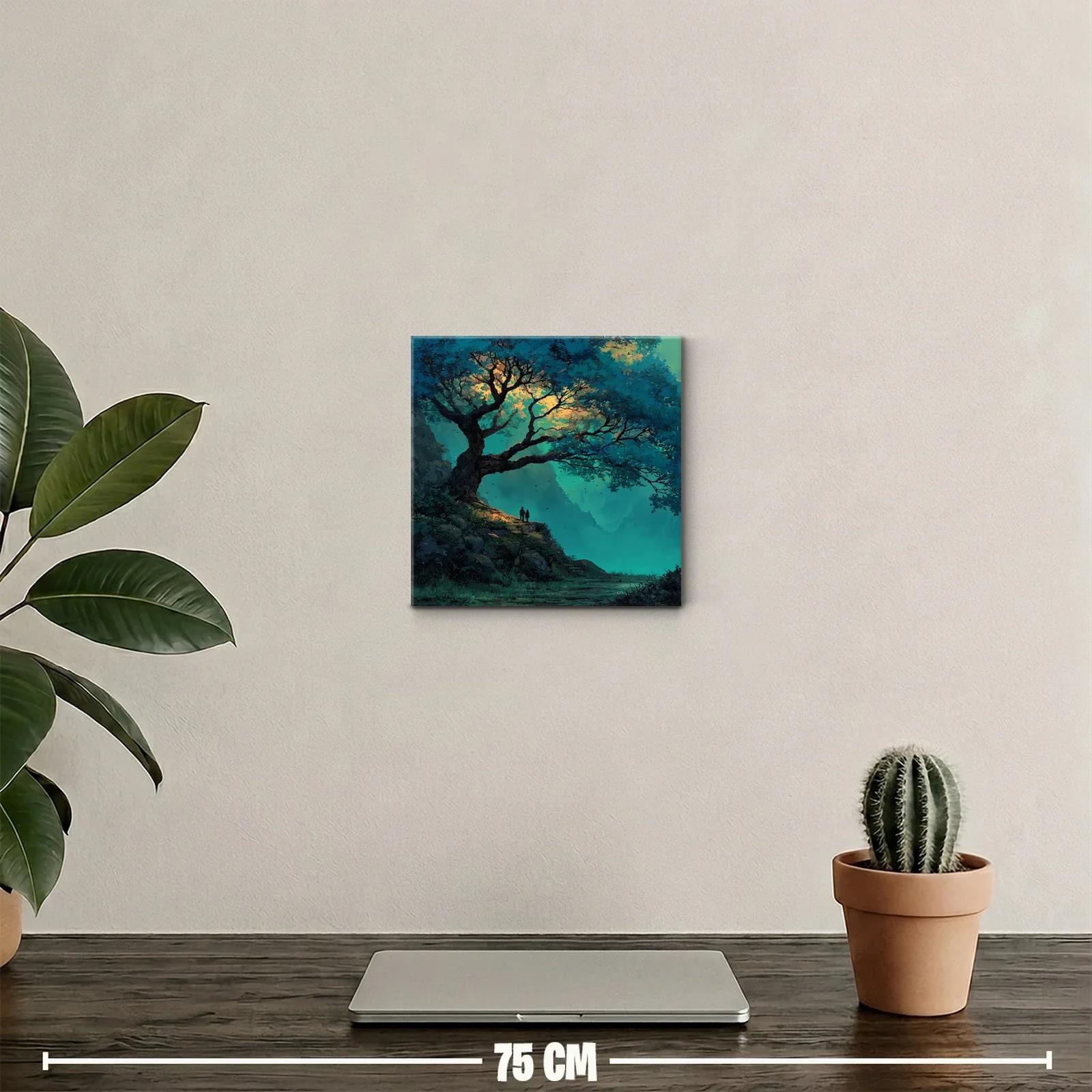 Paisaje encantado con árbol y pareja al atardecer — miniatura 2