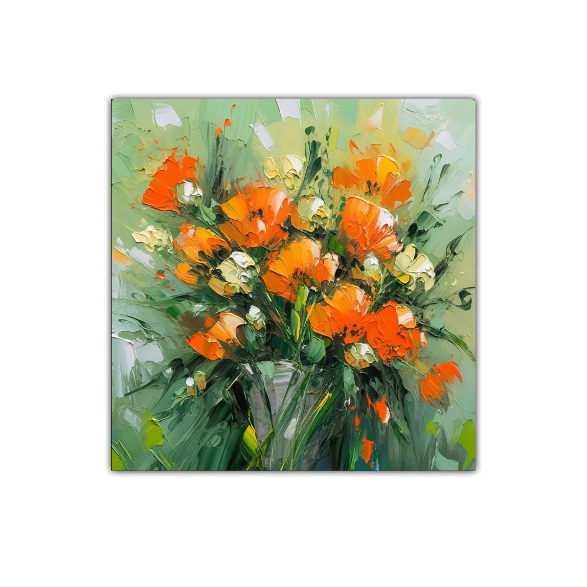 Cuadro decorativo con vibrante ramo de flores naranjas