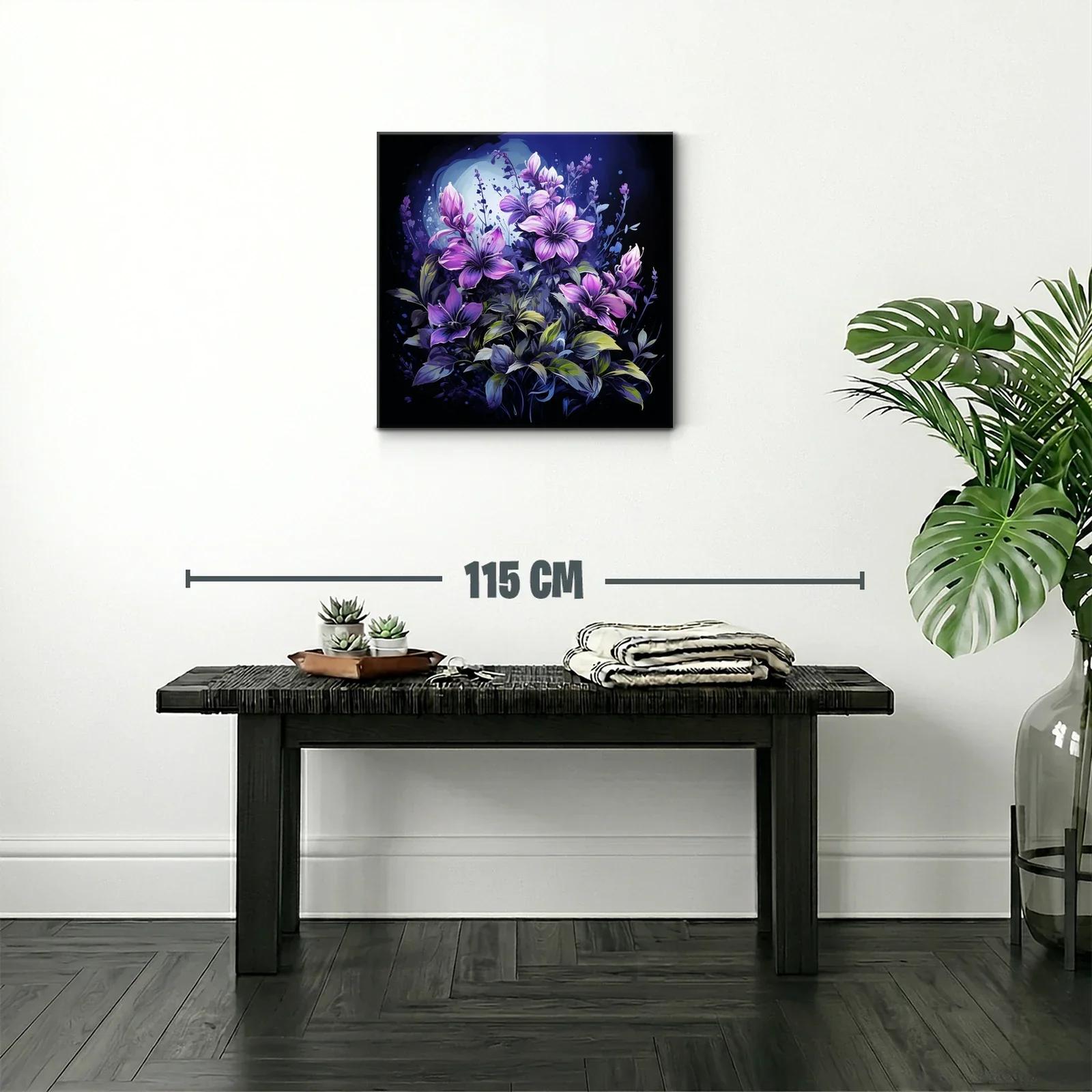 Cuadro floral con lirios violetas en fondo oscuro y luz mágica — miniatura 2