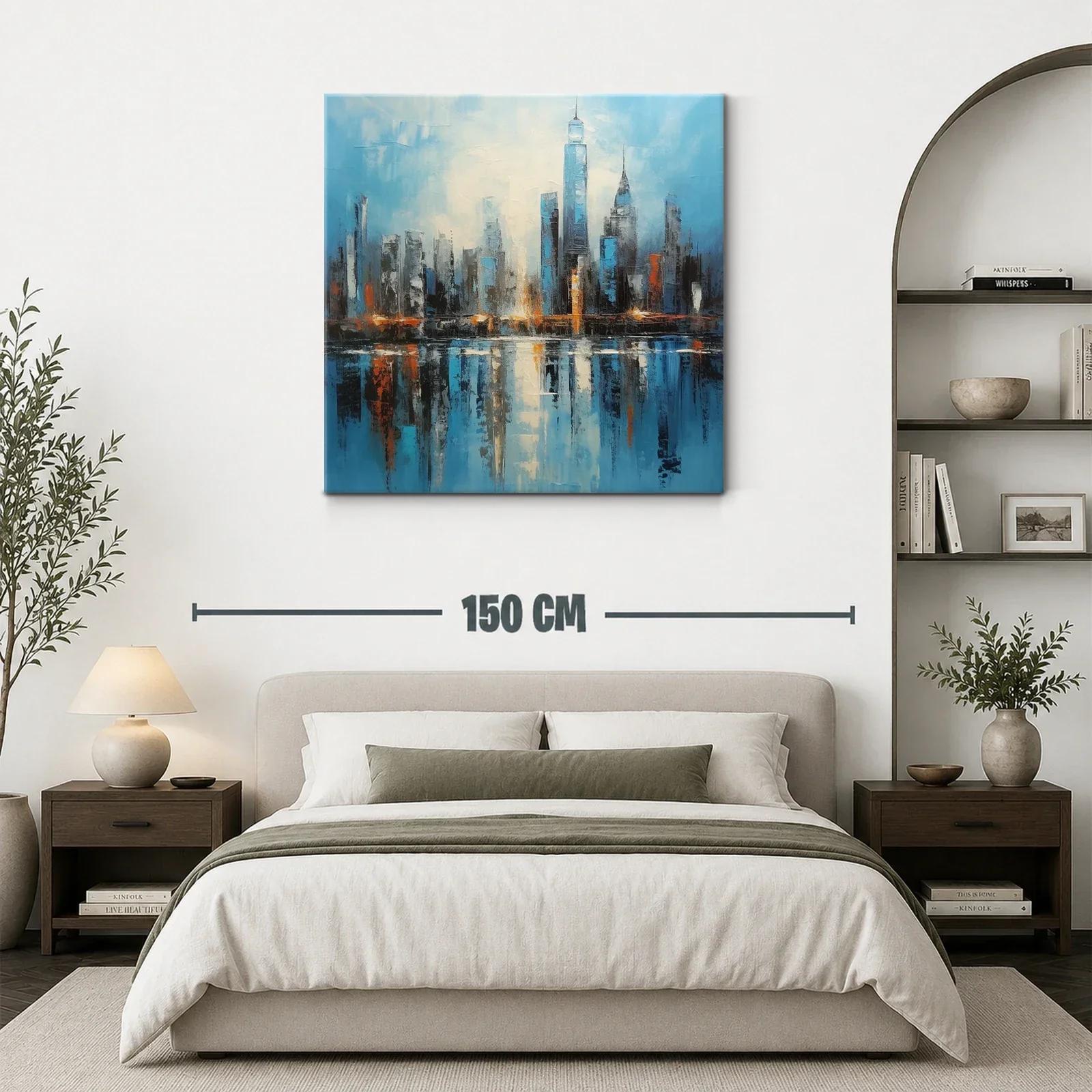 Cuadro panorámico moderno con ciudad reflejada en agua — miniatura 3