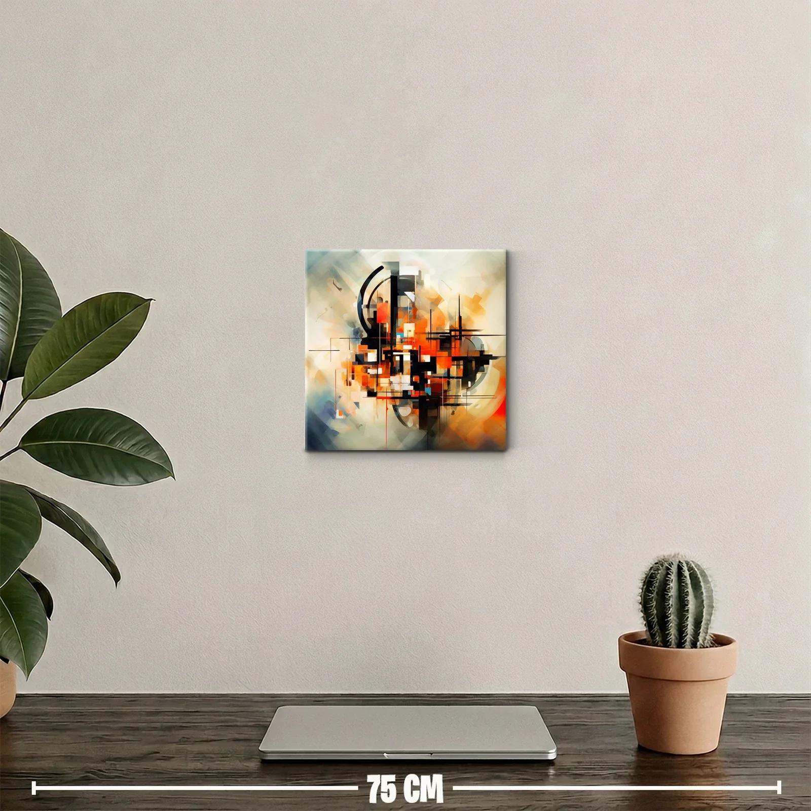 Cuadro abstracto con formas geométricas y tonos cálidos — miniatura 2