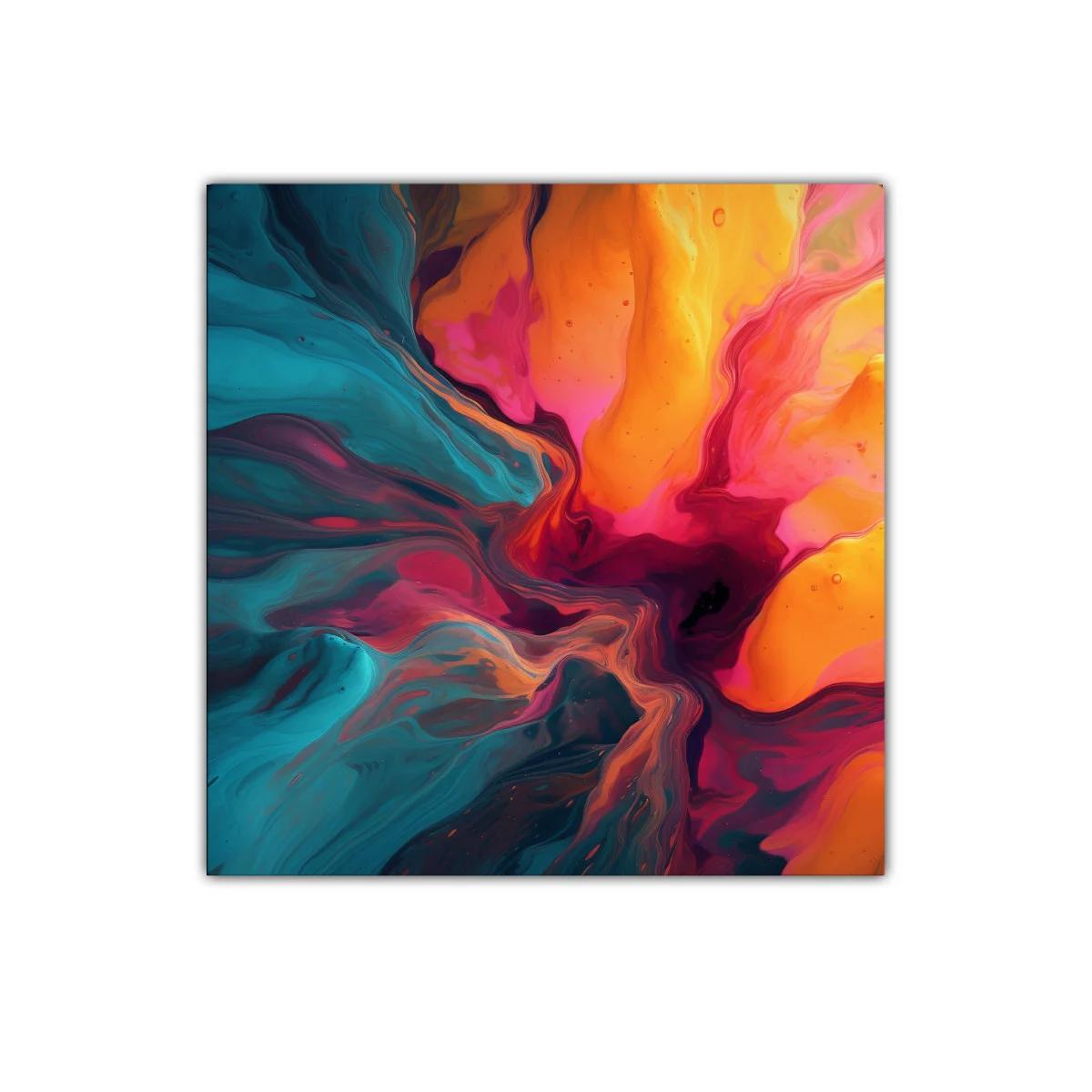 Cuadro abstracto con vibrantes tonos cálidos y fríos