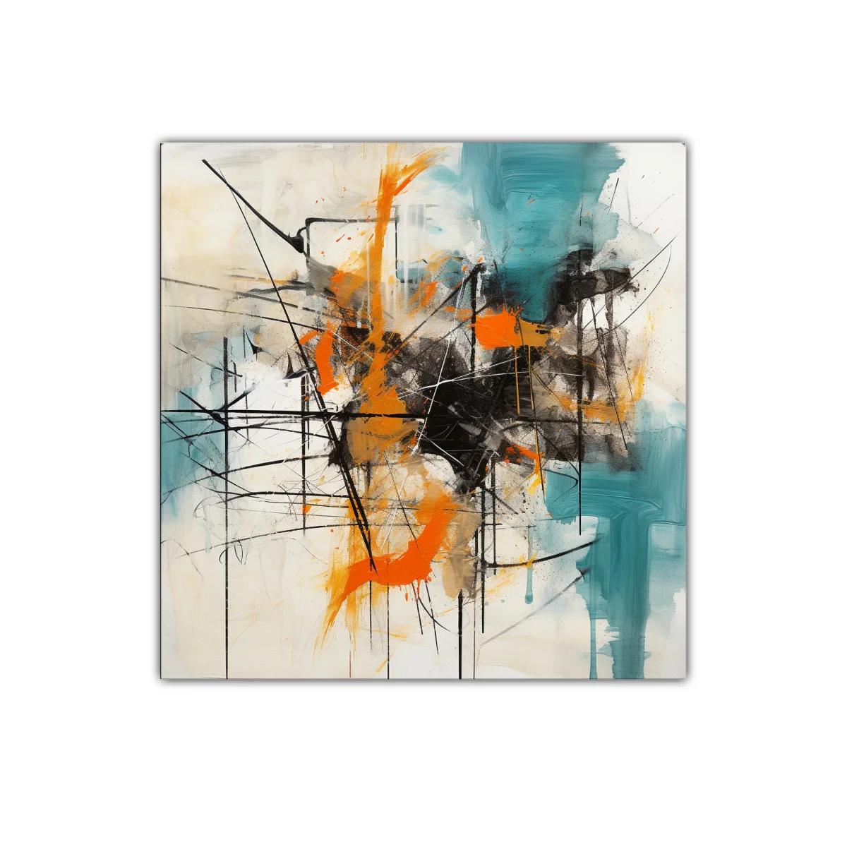 Cuadro abstracto con trazos en naranja y turquesa vibrante — imagen principal