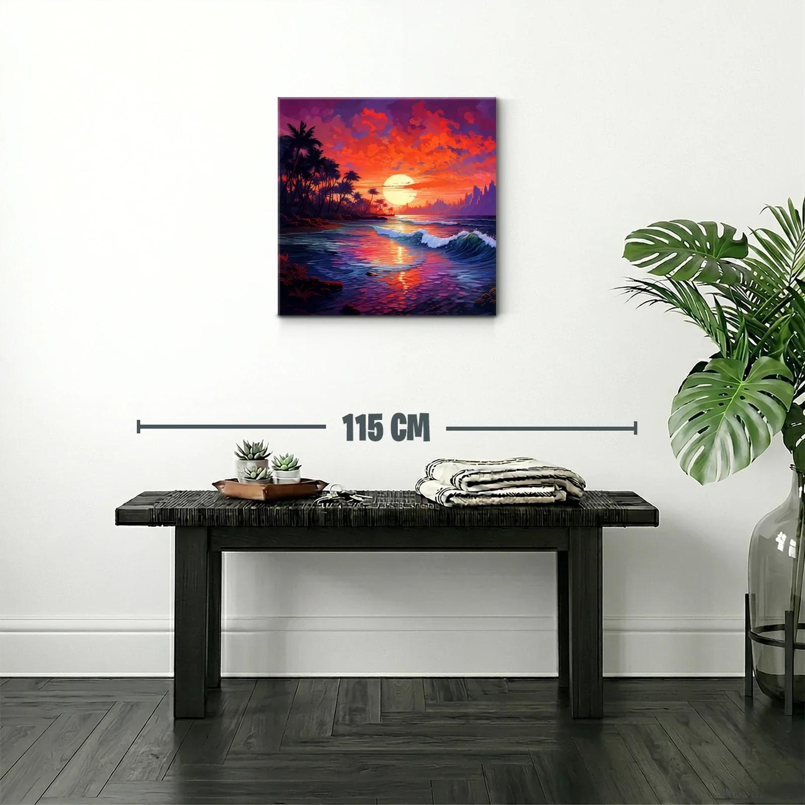 Atardecer vibrante sobre la costa tropical con palmeras — miniatura 2