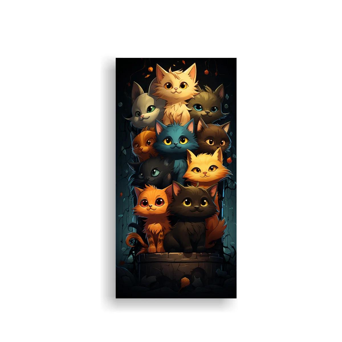 Cuadro grupo de gatos sobre base de madera
