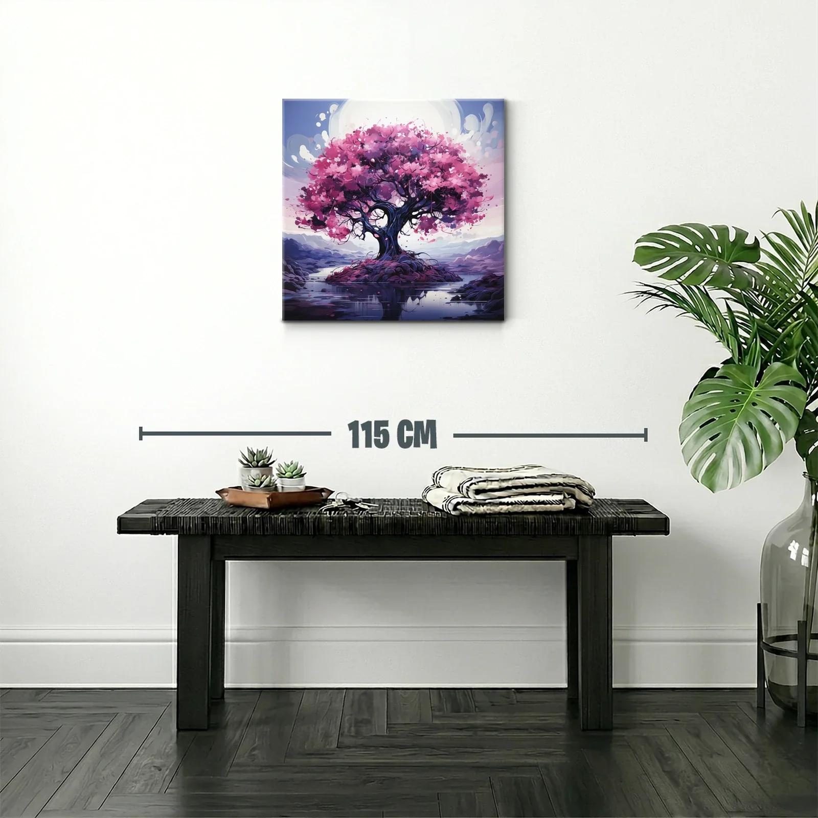 Árbol con flores rosas en paisaje sereno y reflexivo — miniatura 2