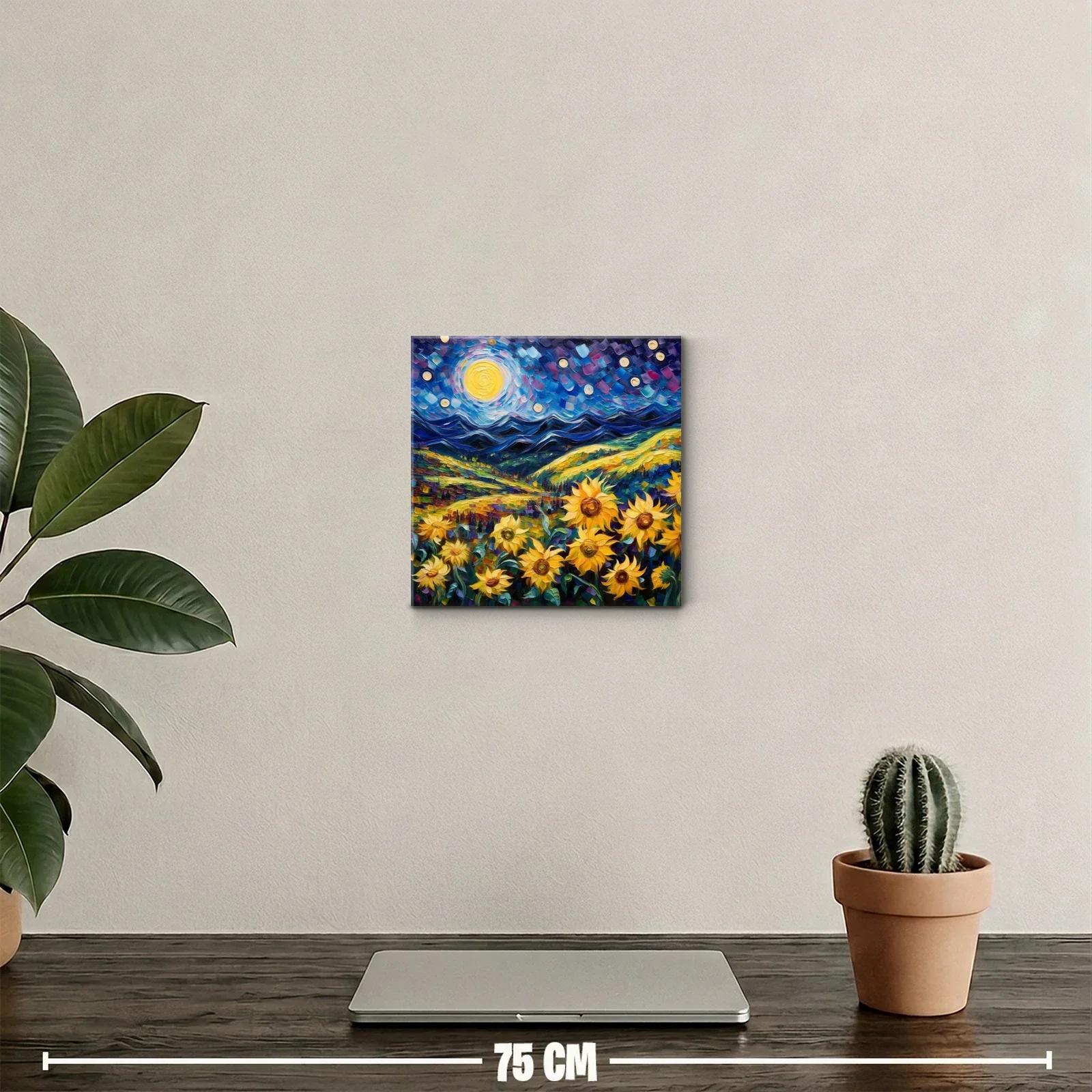 Campo de girasoles bajo noche estrellada vibrante — miniatura 2