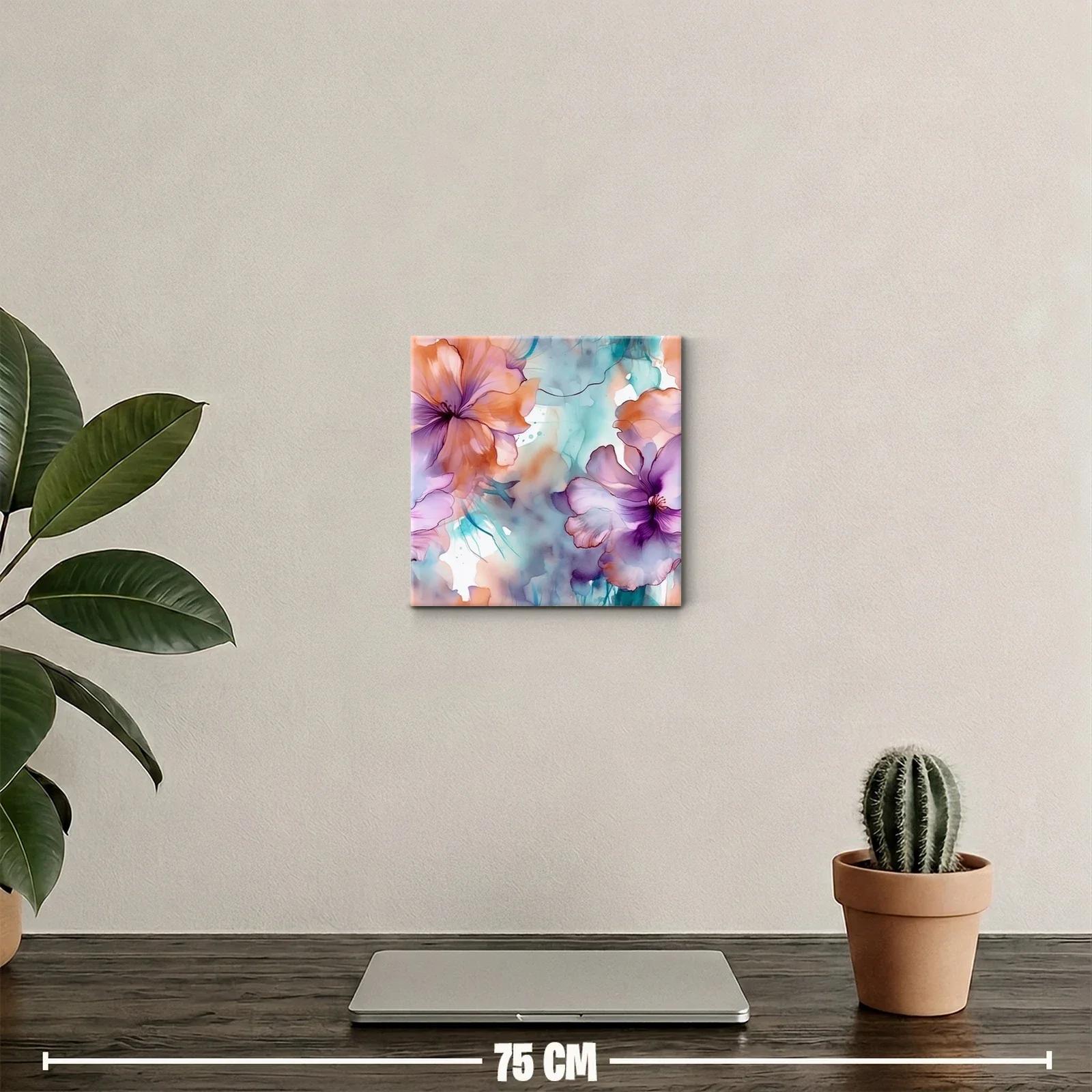 Cuadro decorativo floral en tonos cálidos y suaves acuarelados — miniatura 2