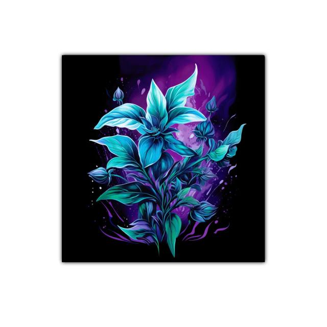 Flor azul vibrante sobre fondo púrpura oscuro