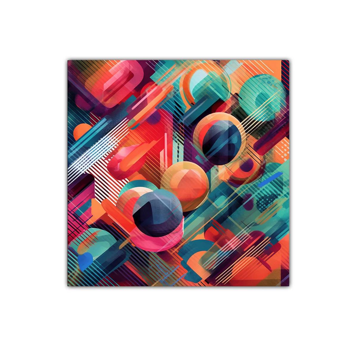 Cuadro abstracto con formas geométricas y vibrantes colores