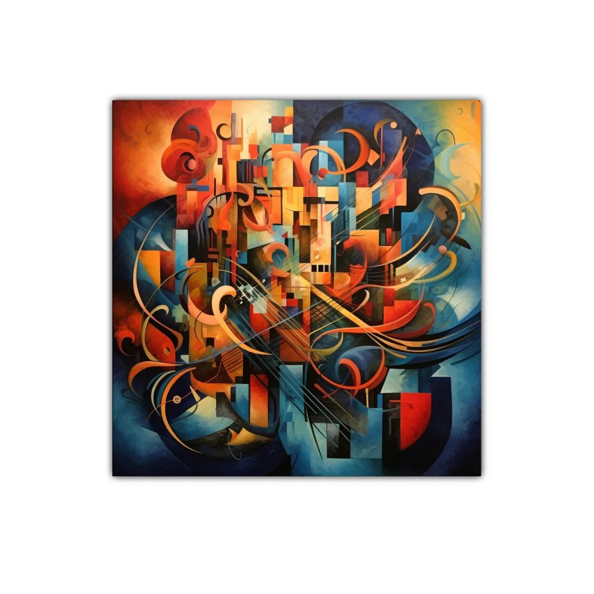 Cuadro abstracto con formas geométricas y tonos cálidos y fríos — imagen principal