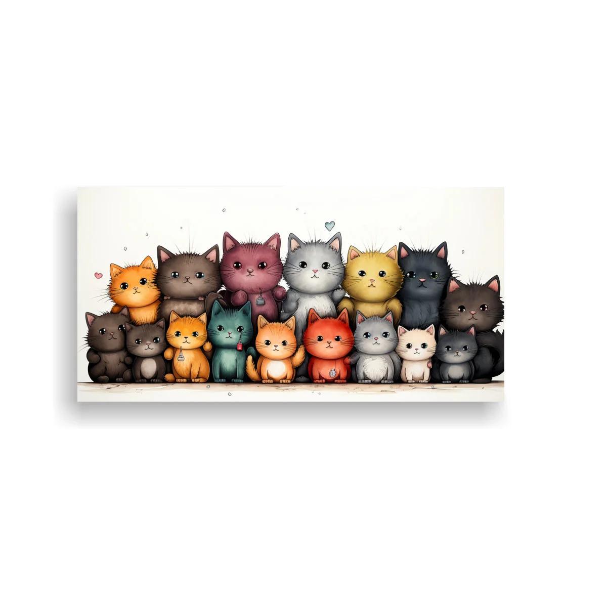 Cuadro grupo de gatos en fila compacta