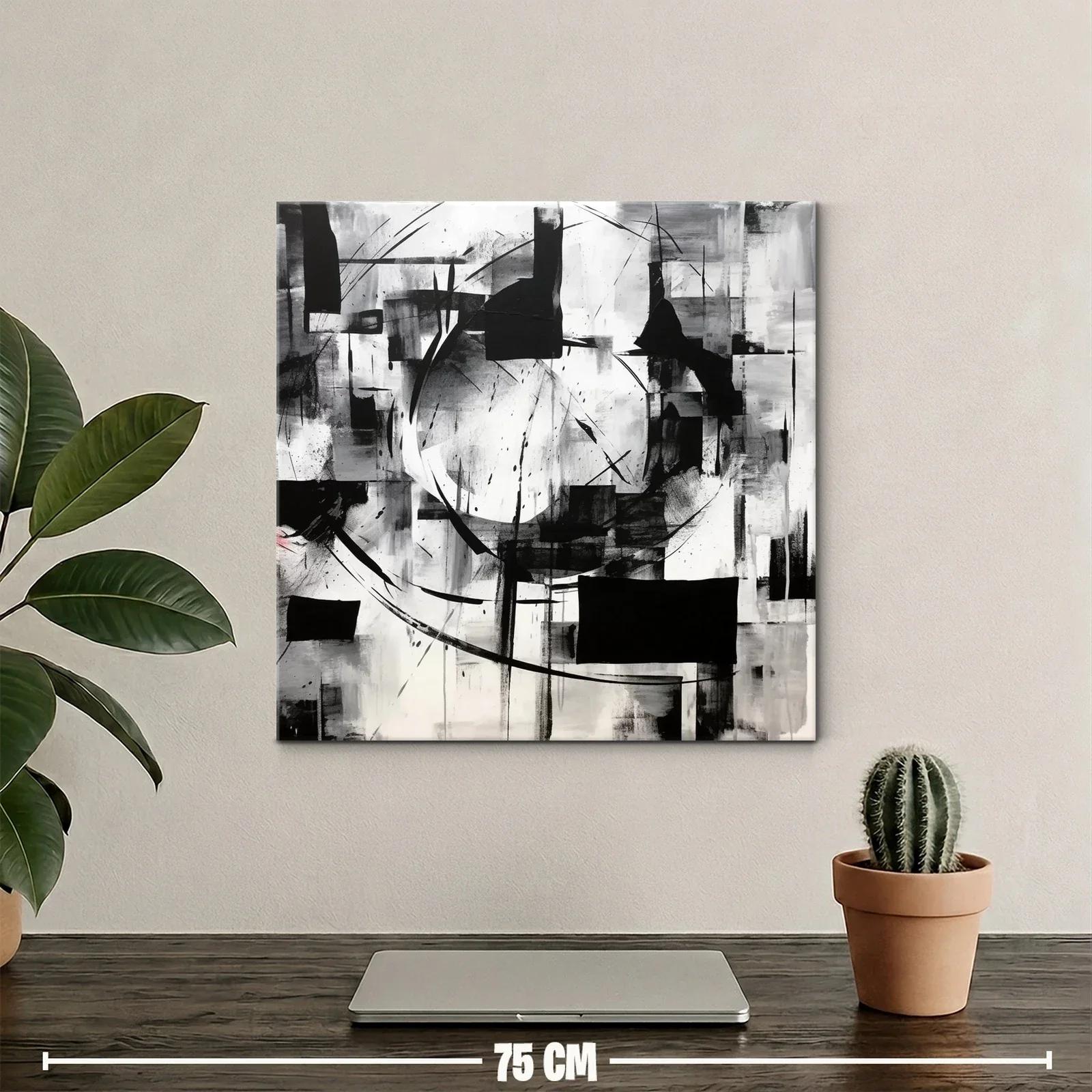 Cuadro abstracto en blanco y negro con formas geométricas — miniatura 2