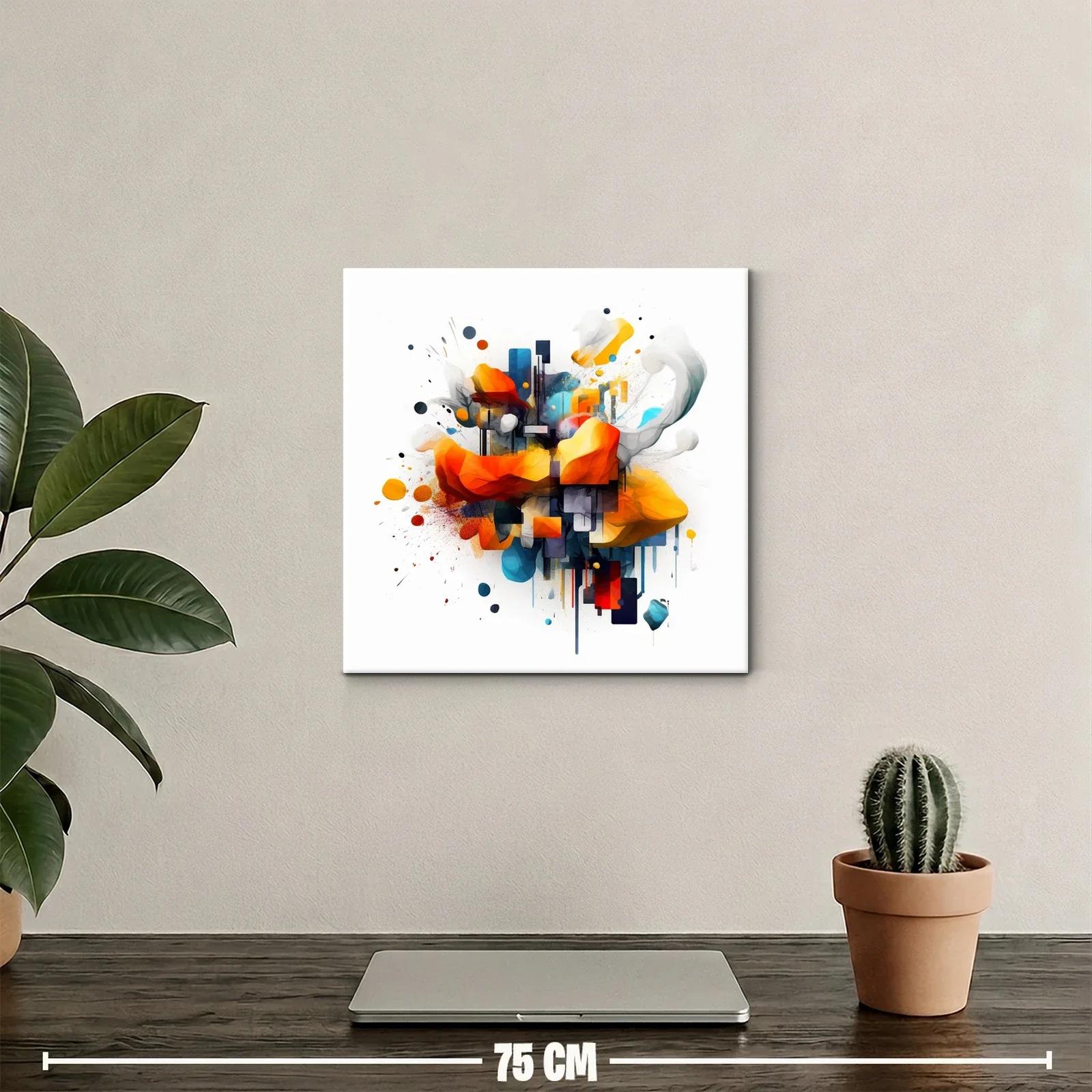 Cuadro abstracto con formas vibrantes en tonos cálidos y fríos — miniatura 2