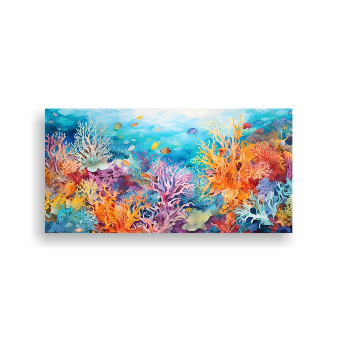 Cuadro arrecife de coral en tonos turquesa y coral