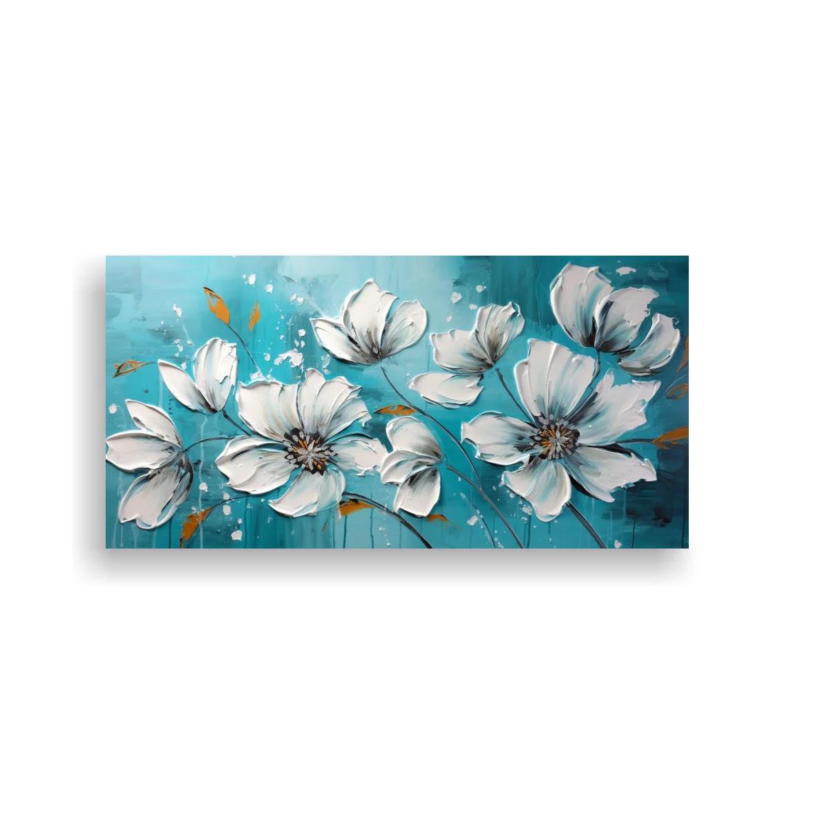 Cuadro de flores blancas tipo magnolia con fondo azul turquesa — imagen principal