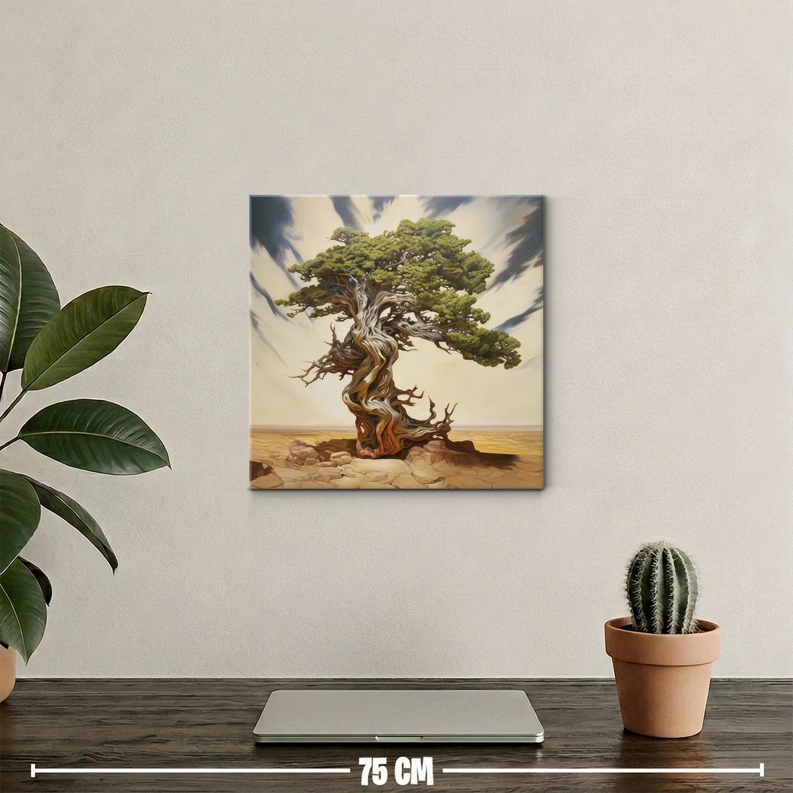 Árbol retorcido en paisaje desértico con cielo dramático — miniatura 2