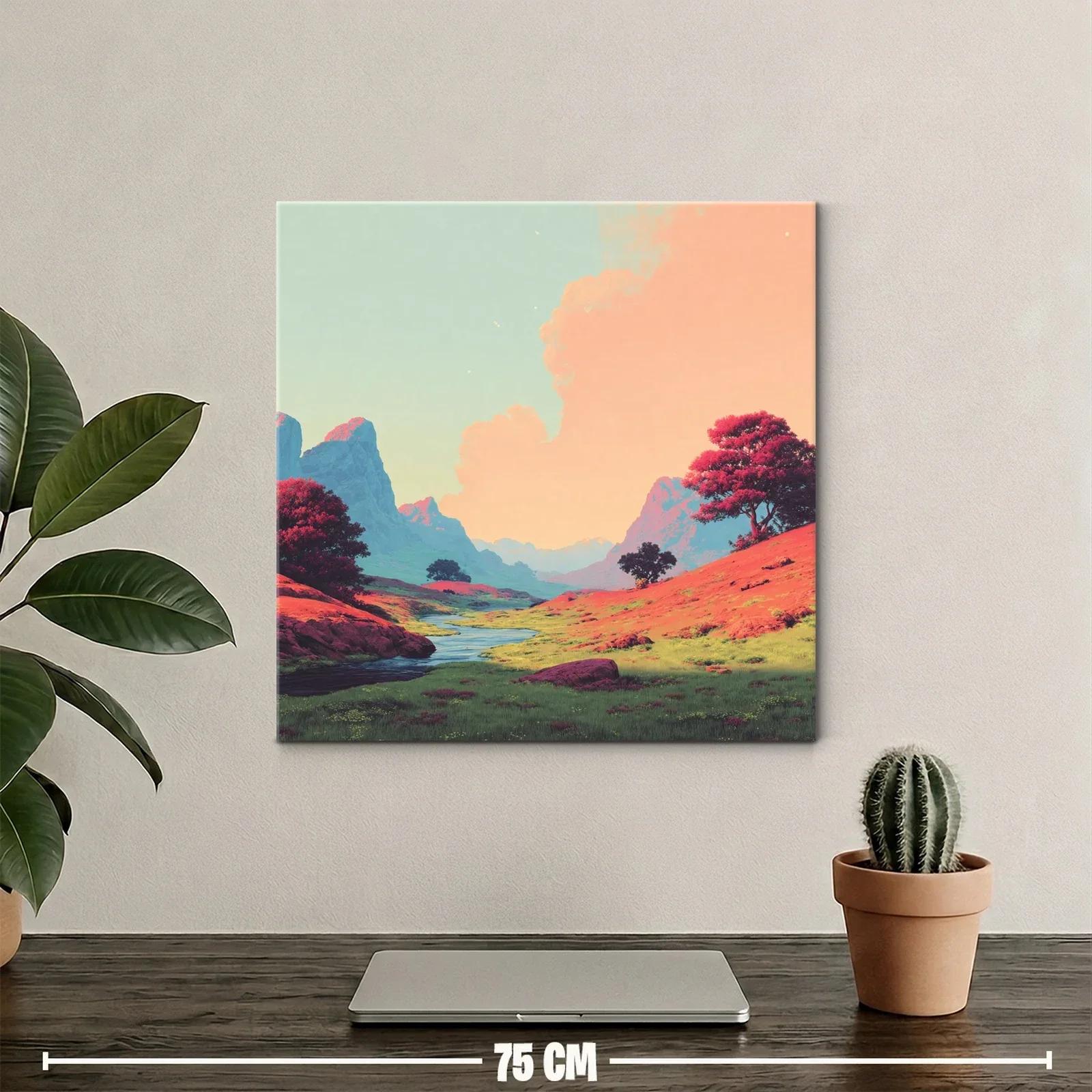 Paisaje sereno con colinas y río bajo cielo pastel — miniatura 2