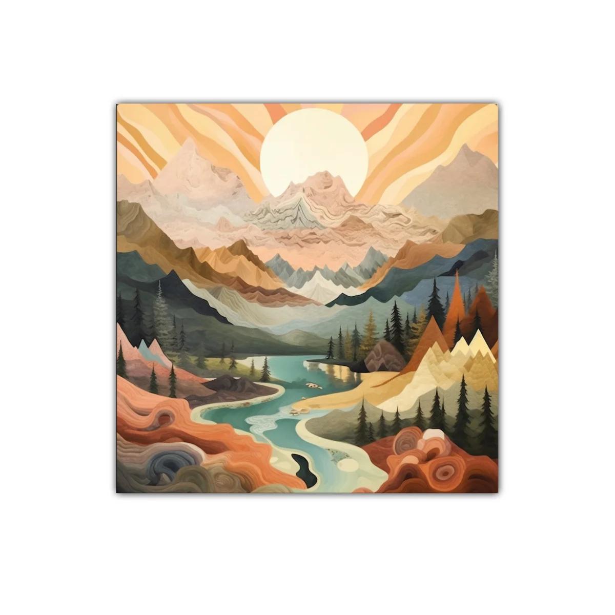 Paisaje de montaña surrealista con río serpenteante — imagen principal