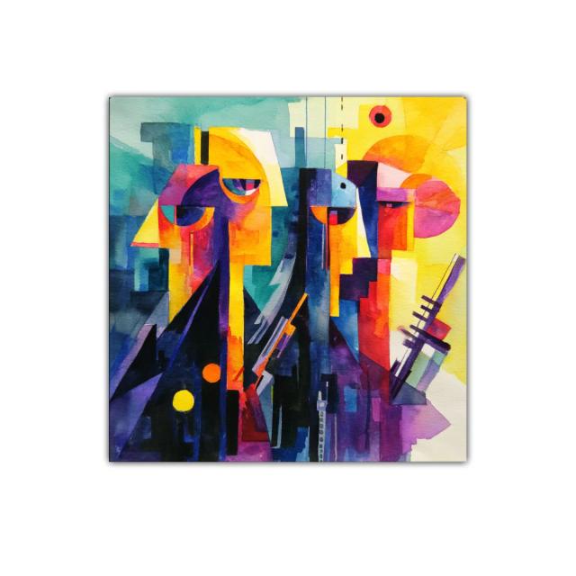 Cuadro Abstracto con Figuras Geométricas y Colores Vibrantes