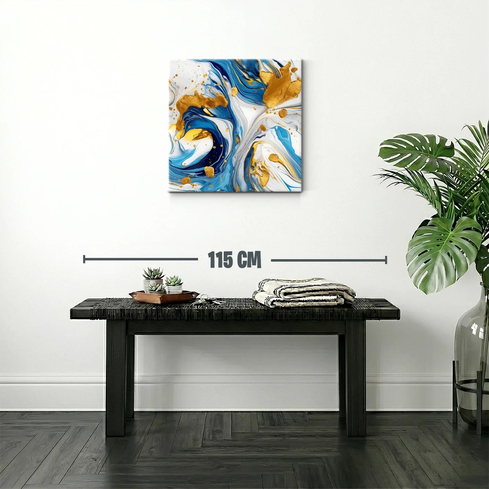 Cuadro abstracto con tonos azules y detalles dorados vibrantes — miniatura 2