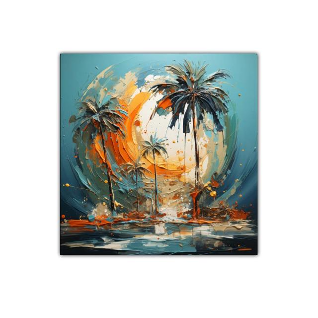 Palmeras vibrantes al atardecer en paisaje tropical