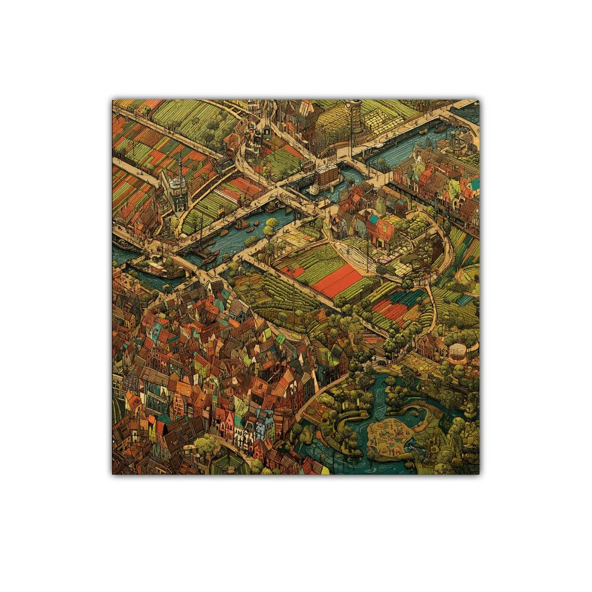Mapa artístico de pueblo y campos con canales y puentes — miniatura 1