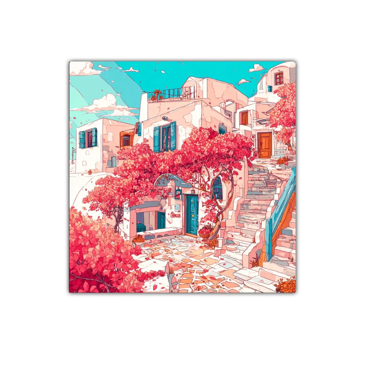 Encantador rincón mediterráneo con vibrantes flores rosas — imagen principal