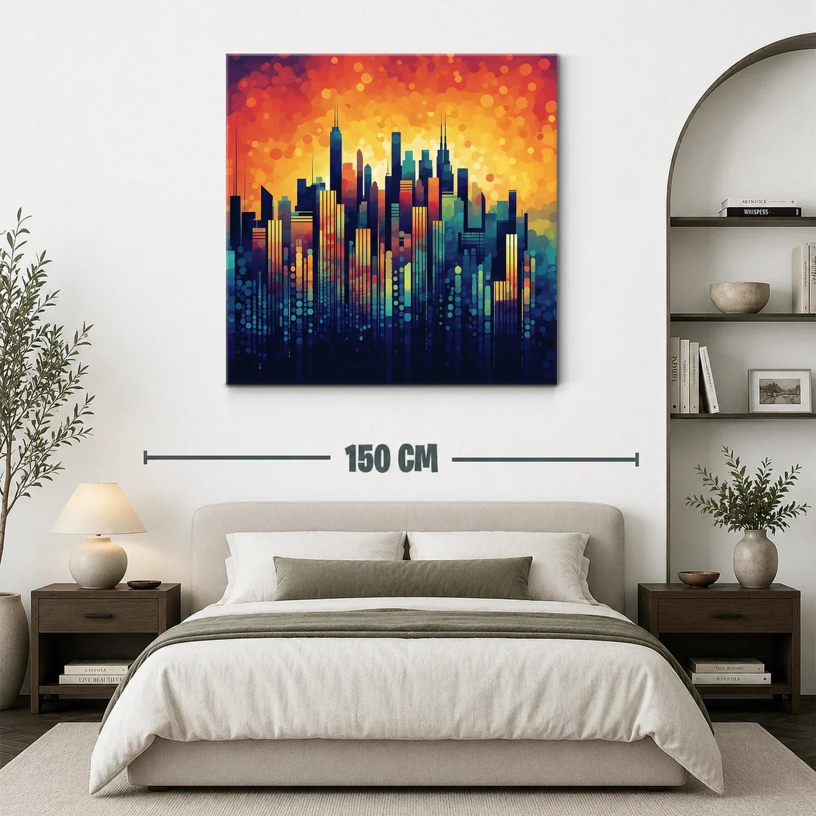 Vibrante skyline urbano con tonos cálidos y fríos contrastantes — miniatura 3