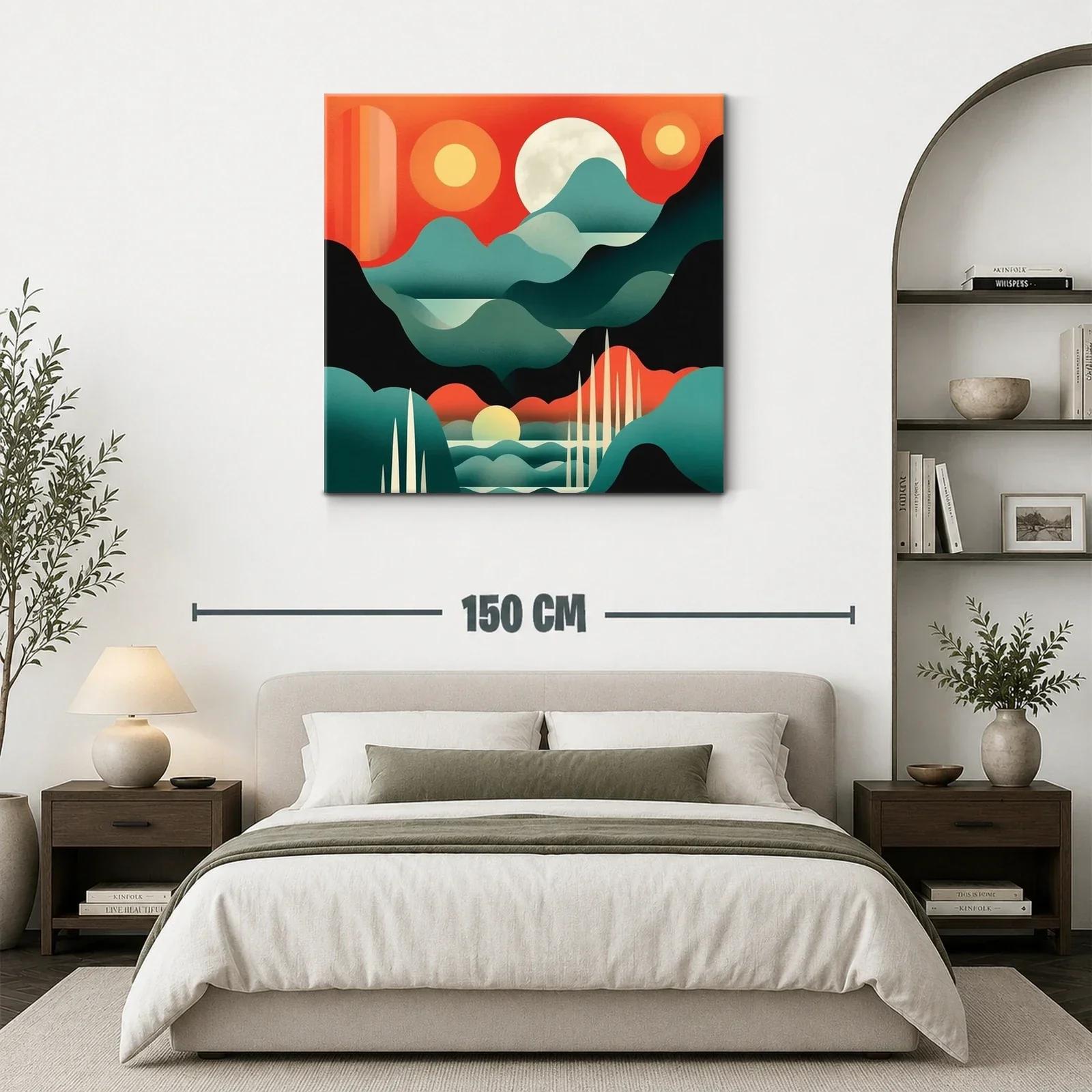 Cuadro moderno con paisaje abstracto y sol brillante — miniatura 3