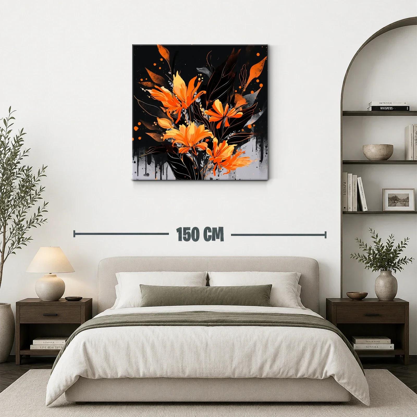 Cuadro floral en tonos naranja y negro para espacios modernos — miniatura 3