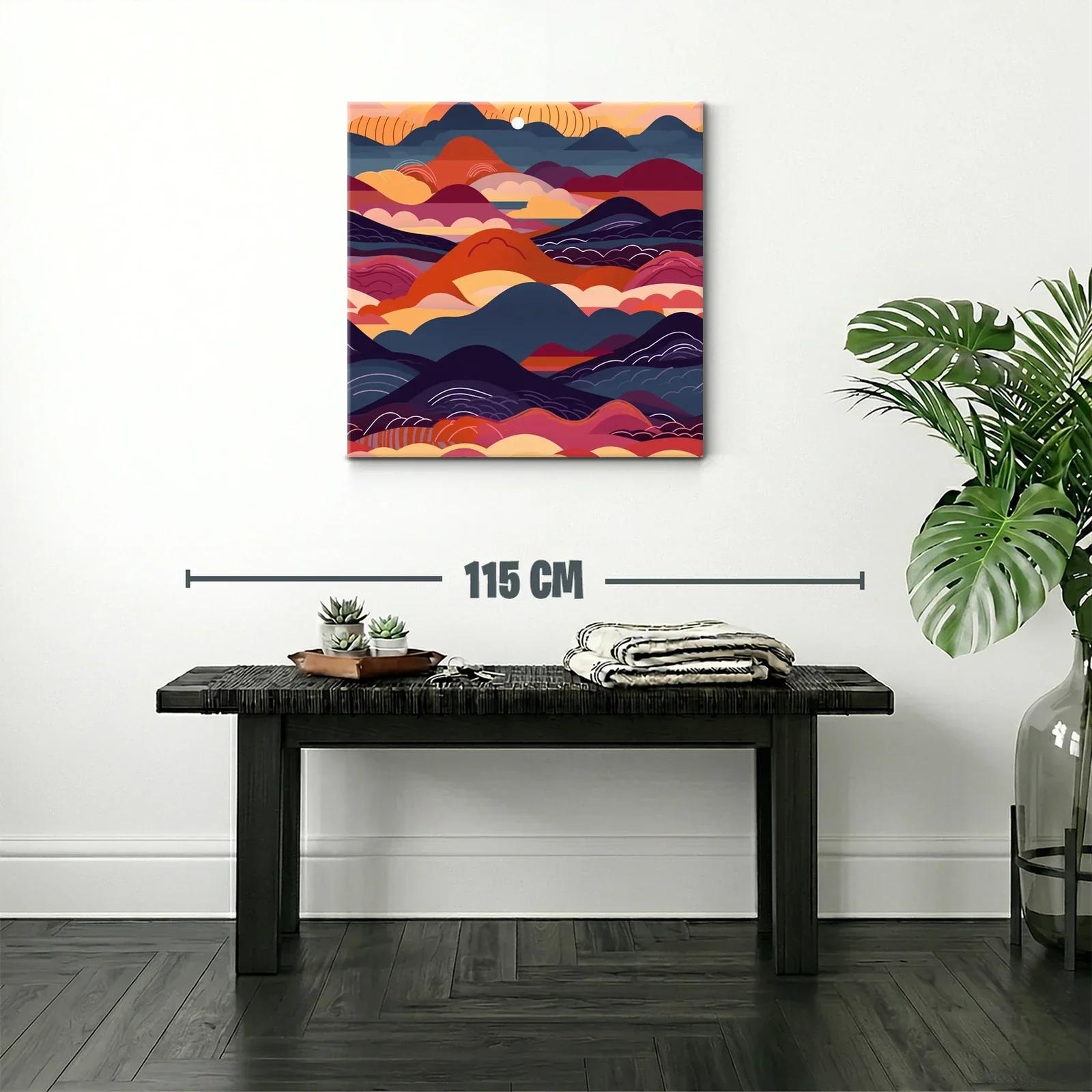 Cuadro abstracto con montañas y cielo en tonos cálidos — miniatura 2