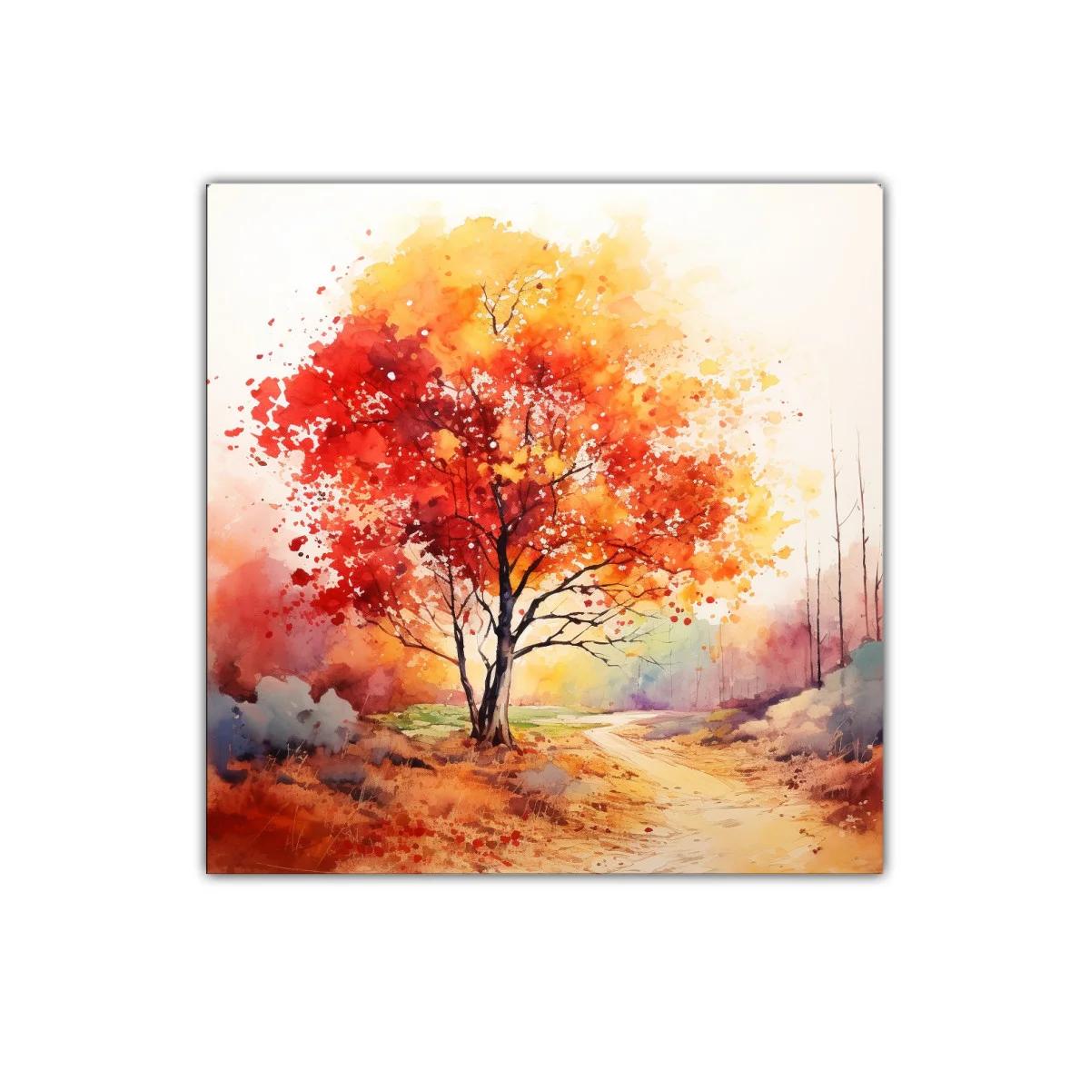 Árbol otoñal con tonos cálidos y camino sereno — imagen principal