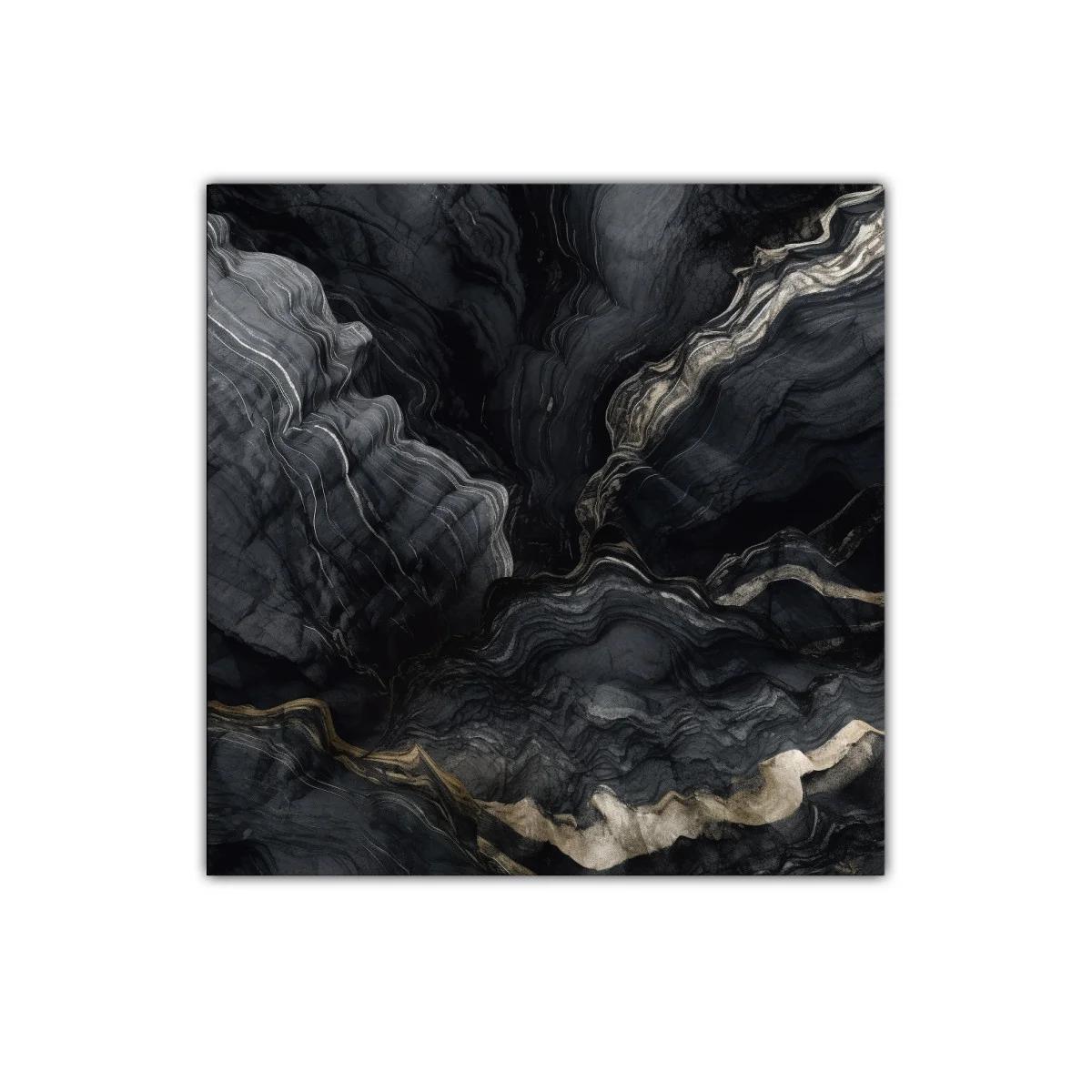 Abstracto en tonos negros y grises con acentos dorados