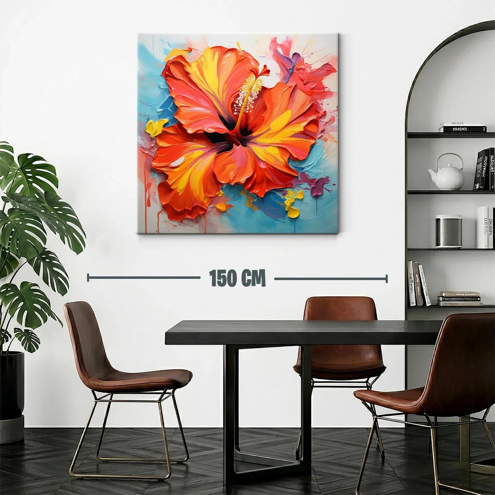 Cuadro flor hibisco vibrante en tonos cálidos y frescos — miniatura 2