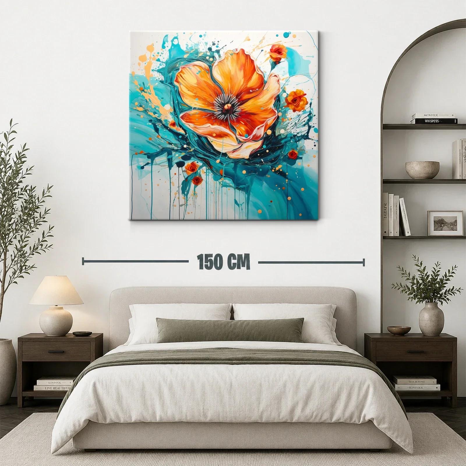 Flor vibrante en tonos turquesa y naranja dinámicos — miniatura 3