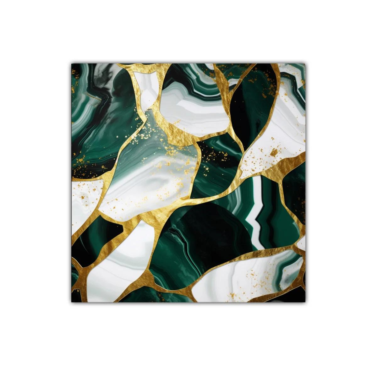 Cuadro abstracto con vetas verdes y detalles dorados — imagen principal