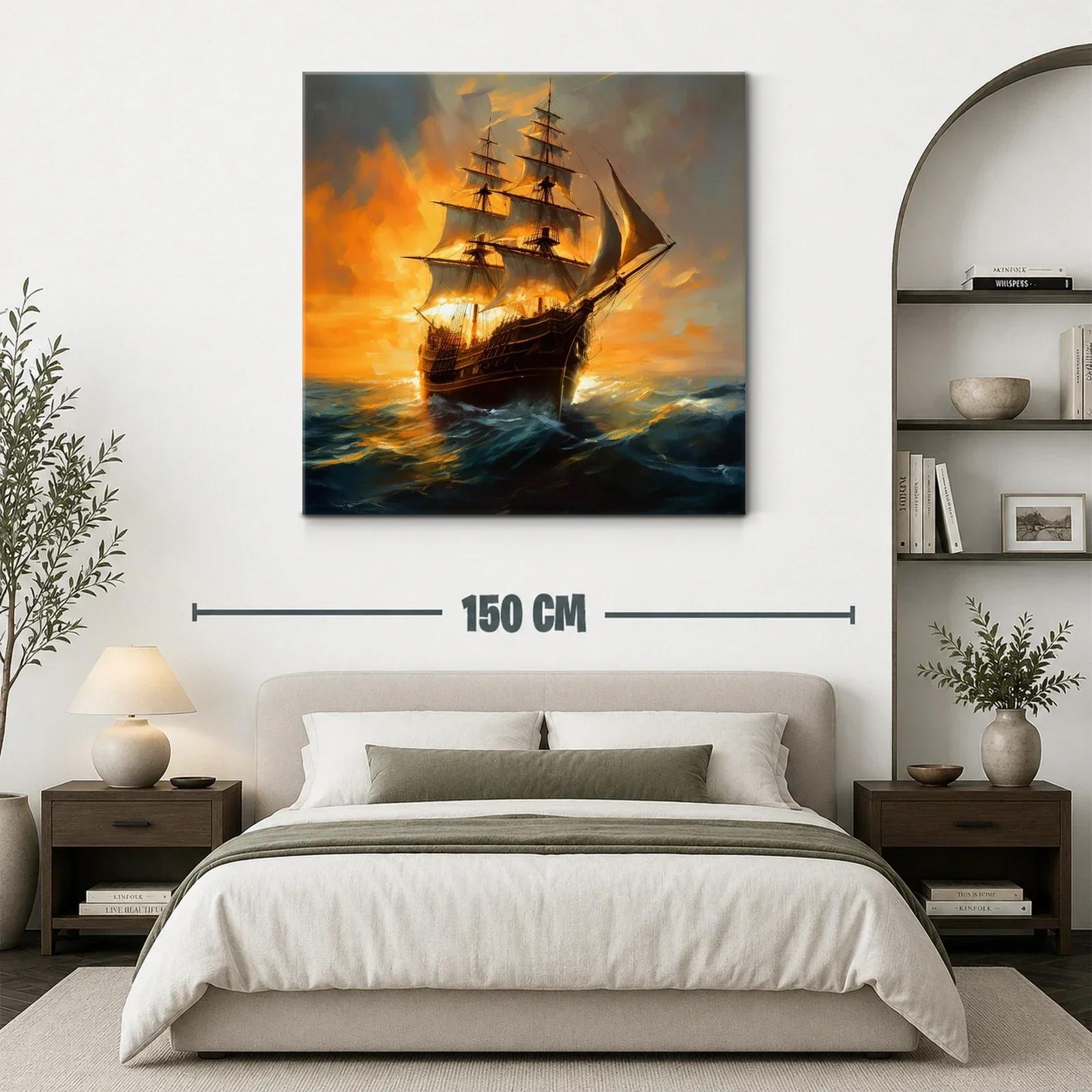 Imponente barco de vela en mar agitado al atardecer — miniatura 3