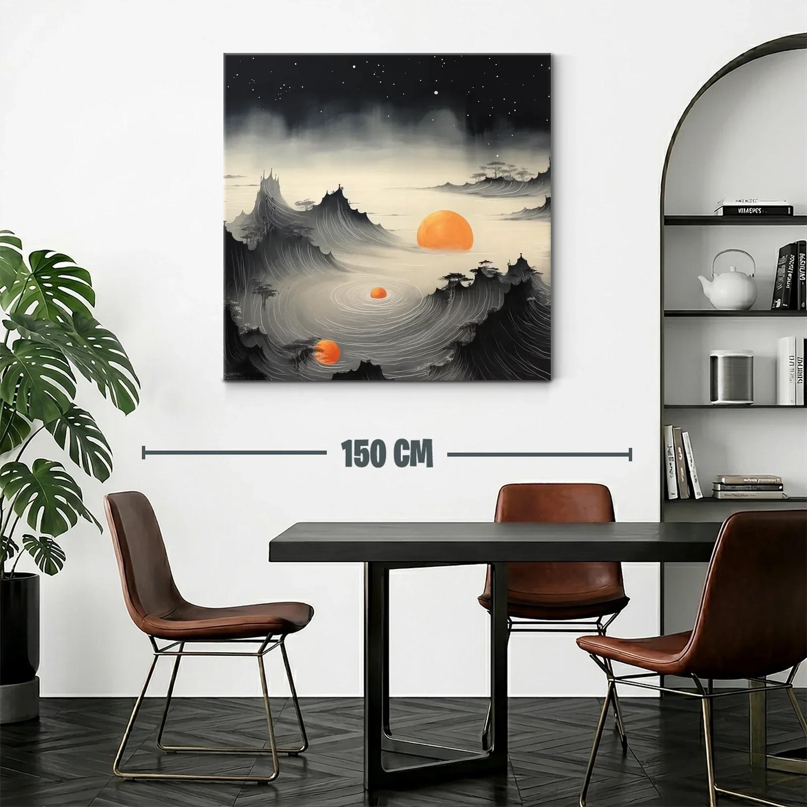 Paisaje onírico con montañas y soles naranjas brillantes — miniatura 2
