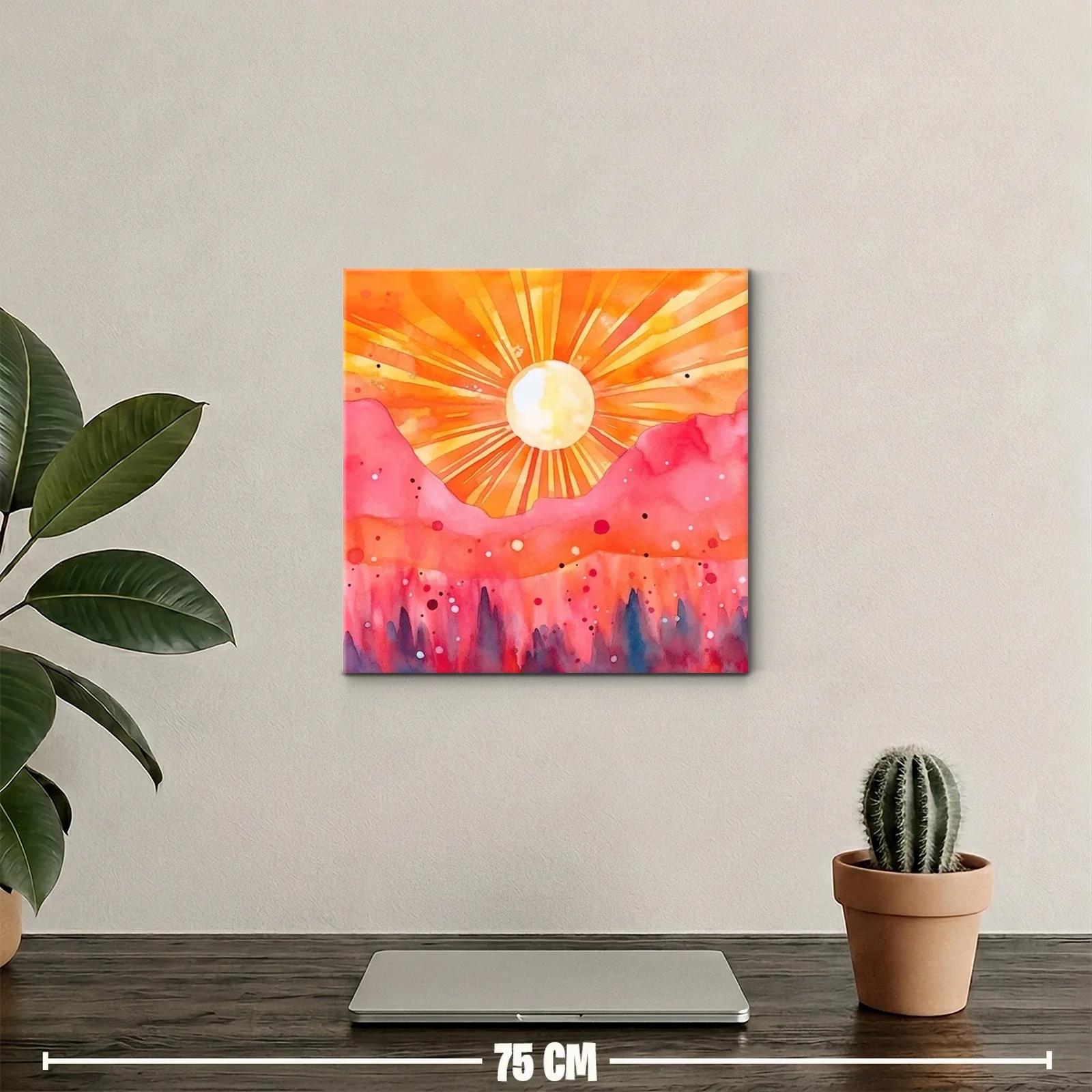 Atardecer vibrante con montañas rosa y sol radiante — miniatura 2