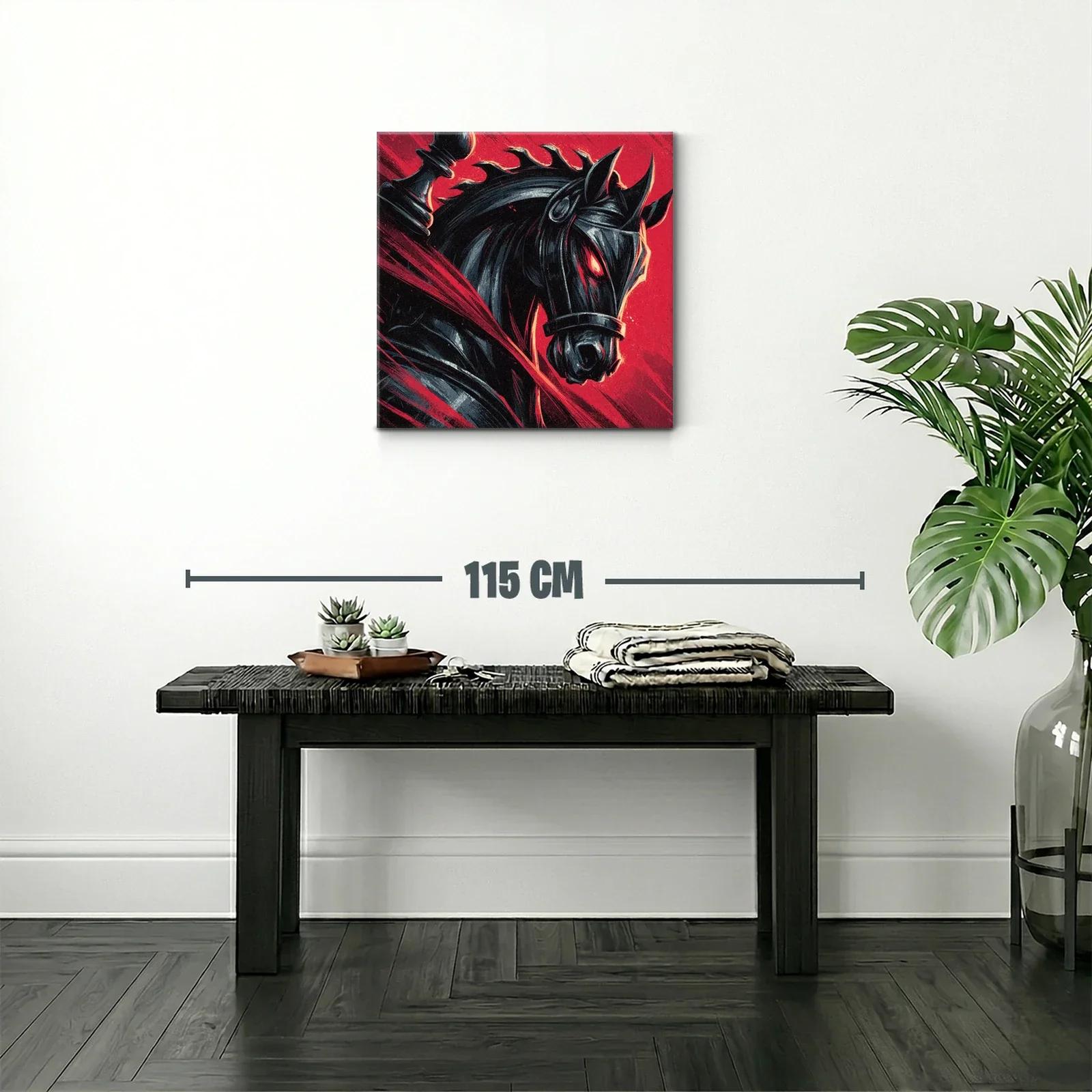 Caballo negro con ojos ardientes en fondo rojo vibrante — miniatura 2