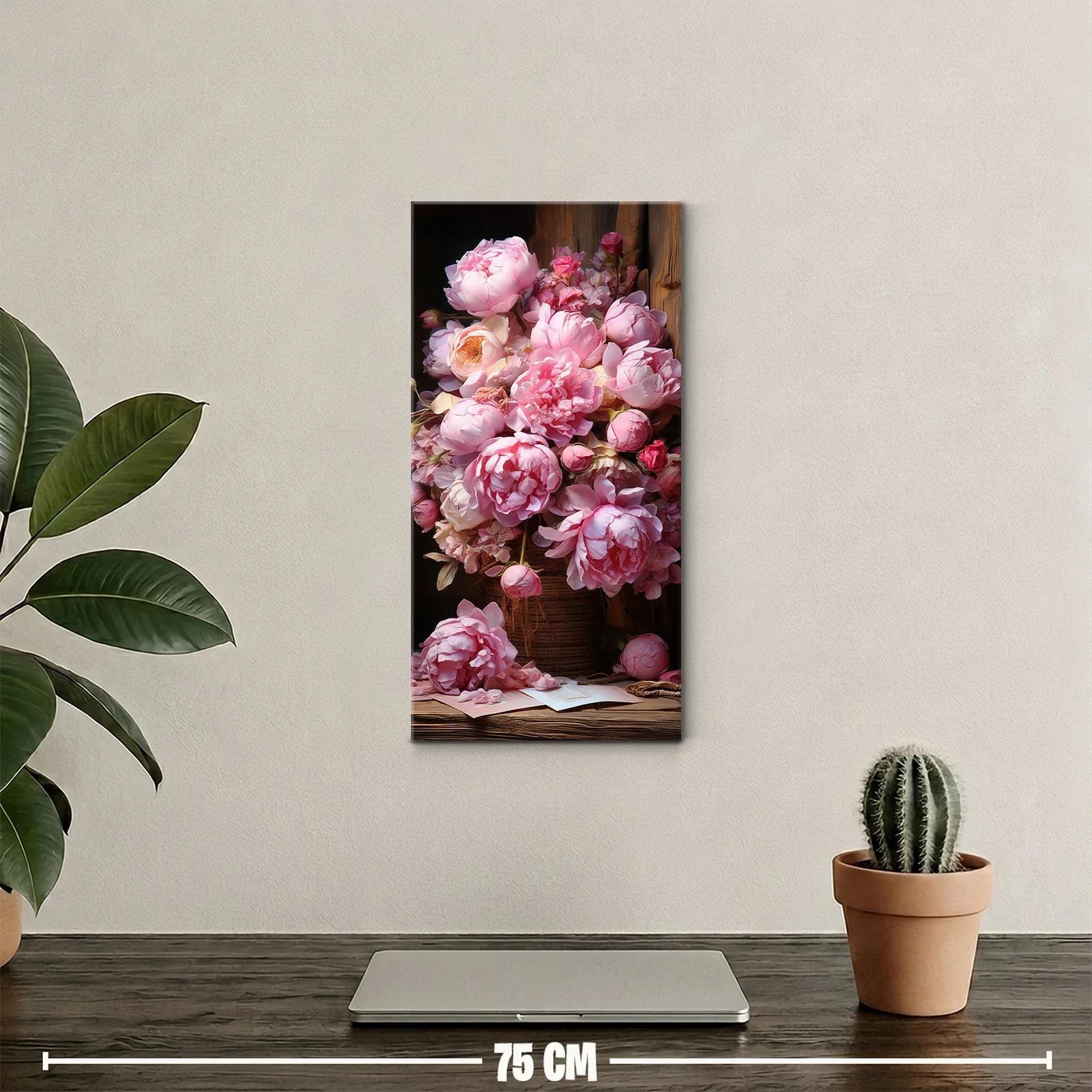 Cuadro ramo de peonías rosadas con papel claro — miniatura 2