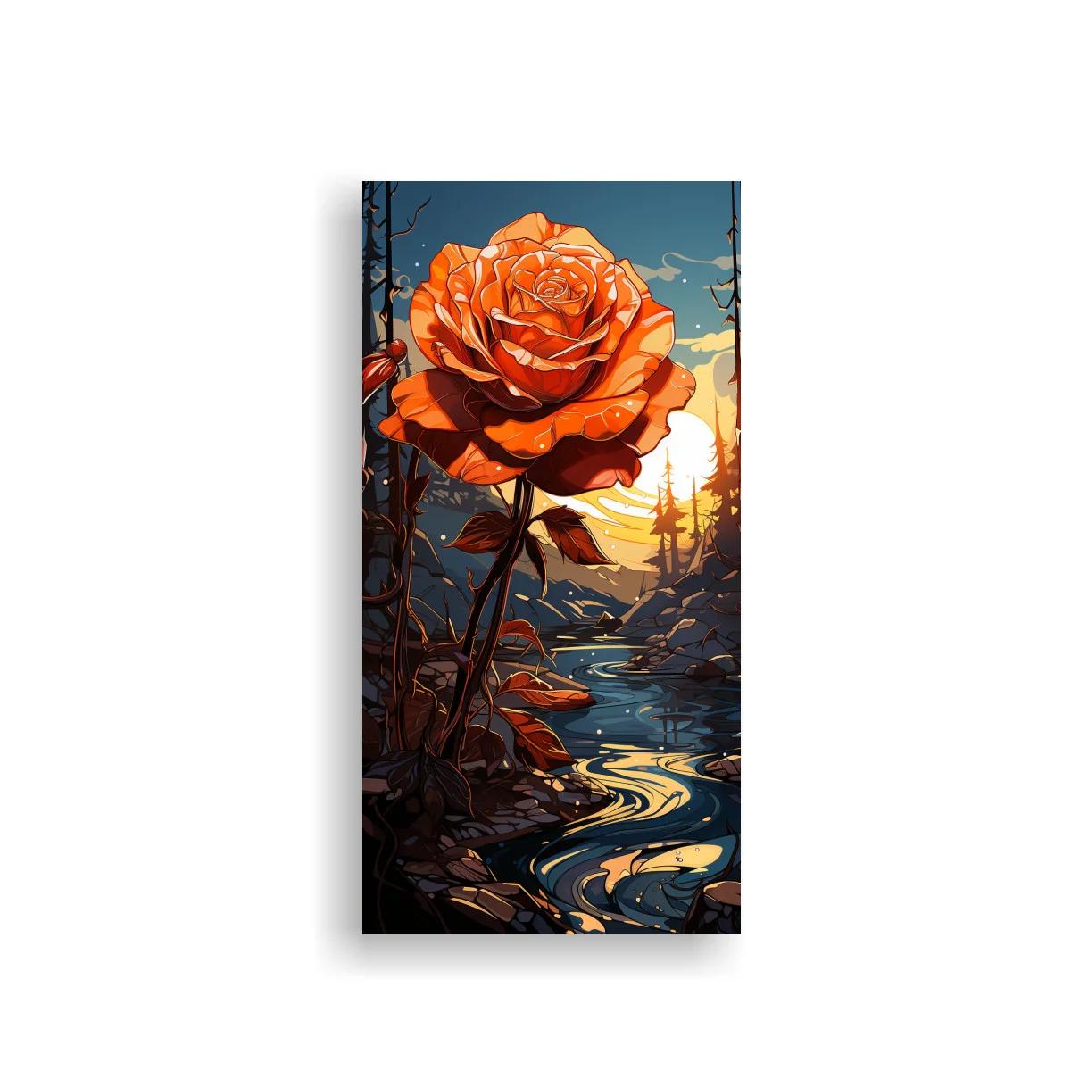 Cuadro rosa naranja de gran tamaño sobre arroyo