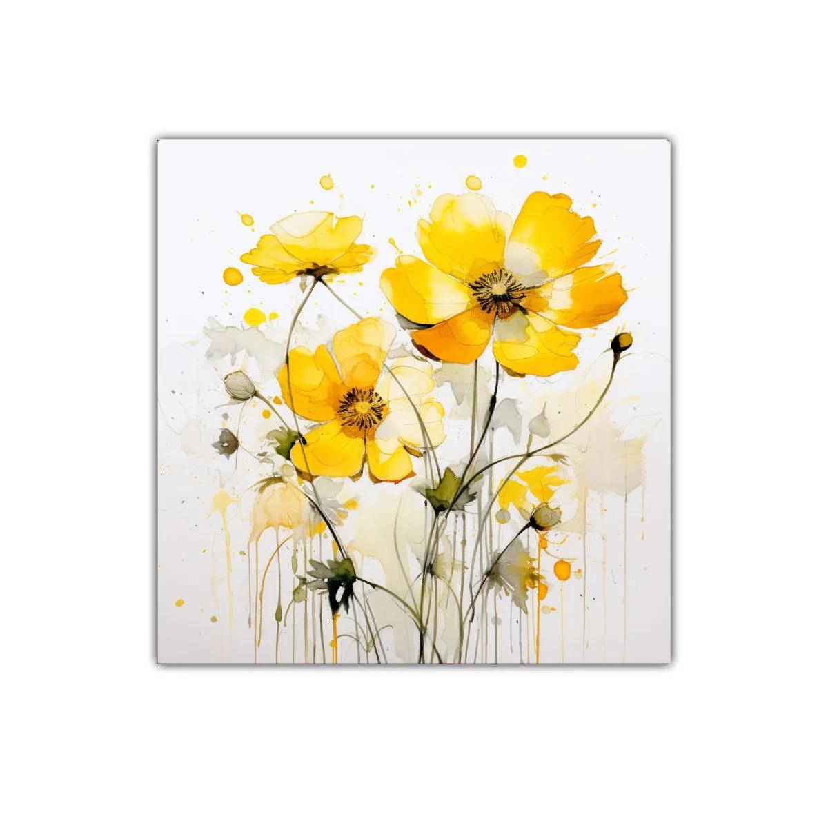 Cuadro decorativo con flores amarillas vibrantes y suaves