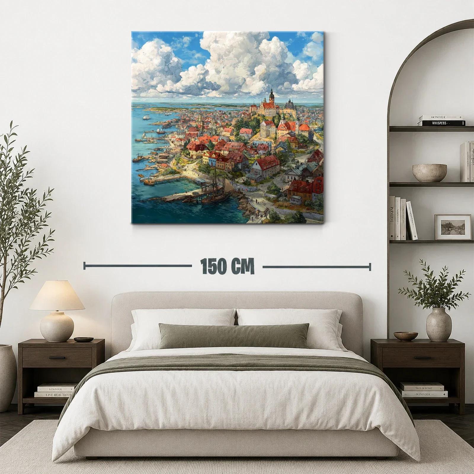 Vista panorámica de pueblo costero bajo cielo dramático — miniatura 3