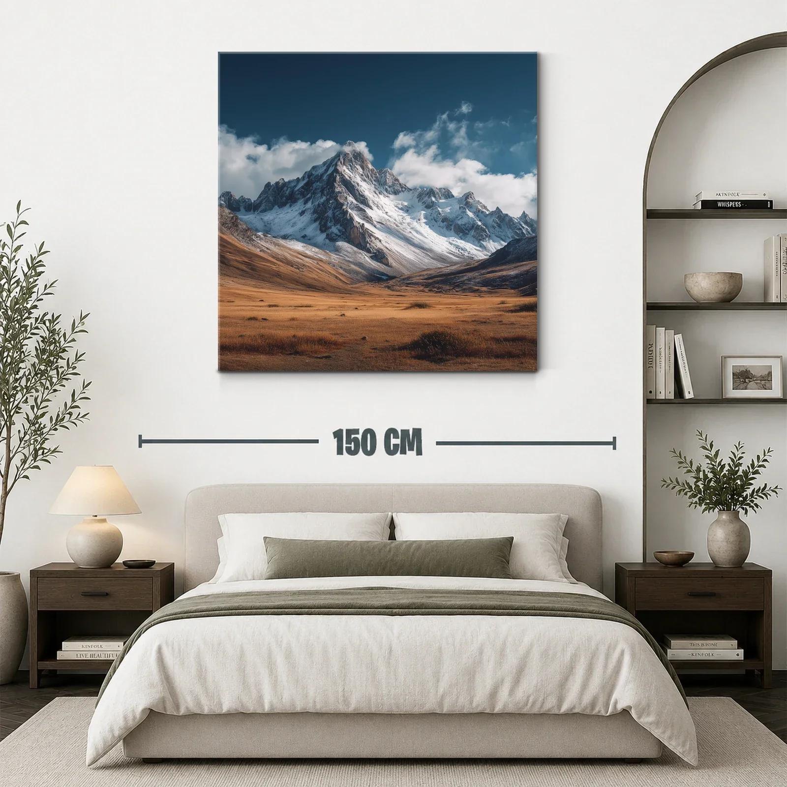 Montañas nevadas con cielo azul y pradera dorada — miniatura 3