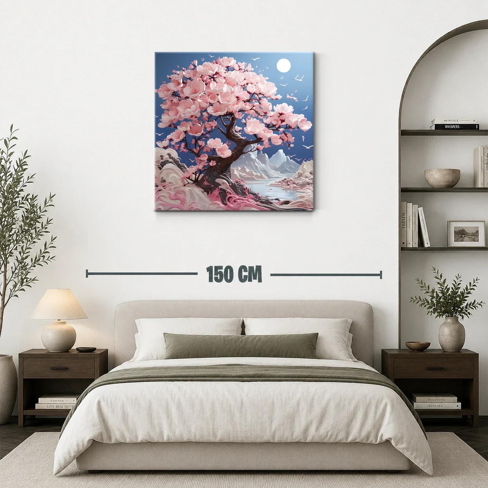 Árbol de flores rosas en paisaje sereno de montaña — miniatura 3