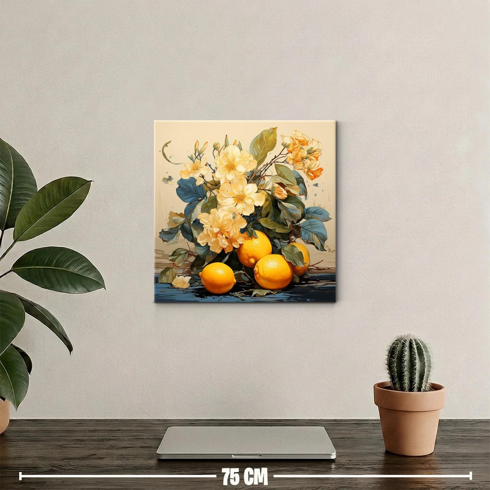 Bodegón con limones y flores en tonos cálidos y naturales — miniatura 2